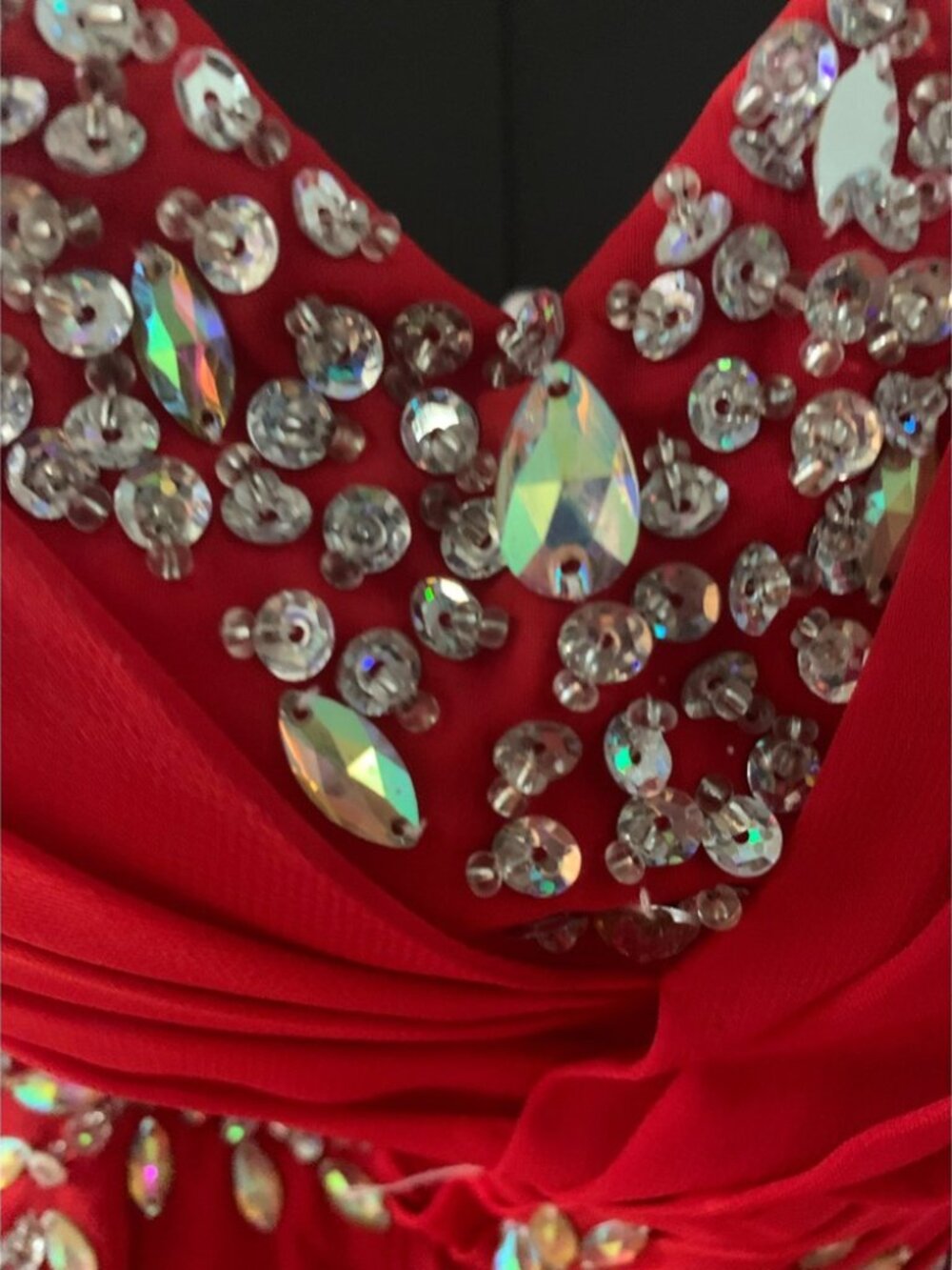 Long Red Formal Strapless Jeweled Dress Gown - Picture 5 of 12